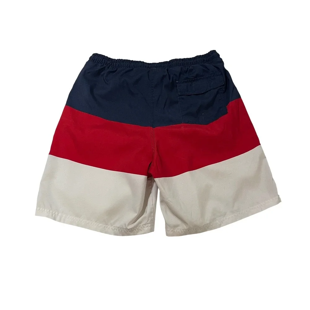 Club Room Mens Colorblock Swim Trunks Navy Blue Red White Mesh Lined Medium